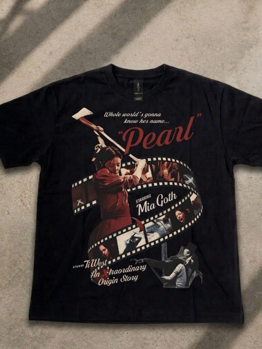 A24 Pearl Movie Graphic T-Shirt Ti West Mia Goth Horror Film Black Tee